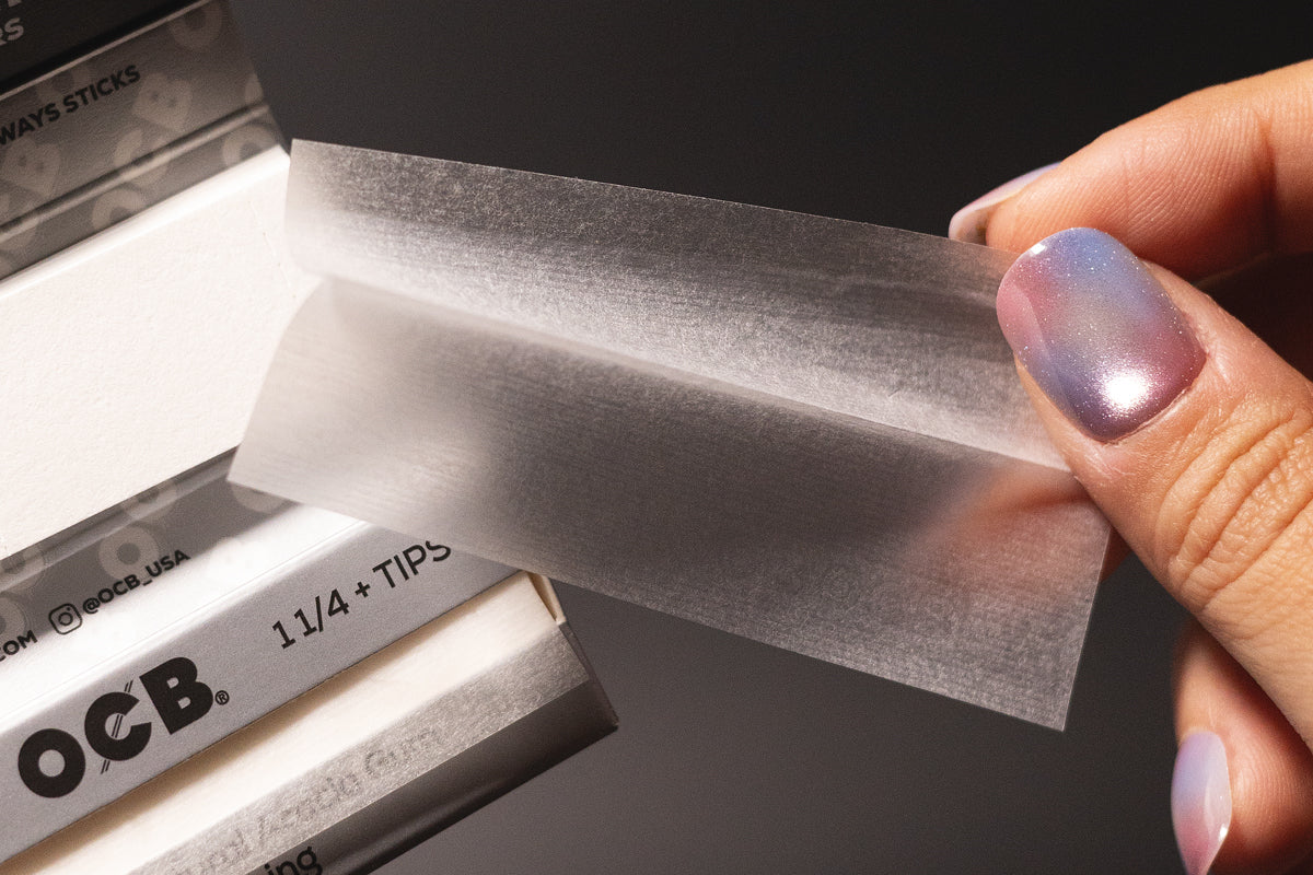 Hand holding transparent rolling paper