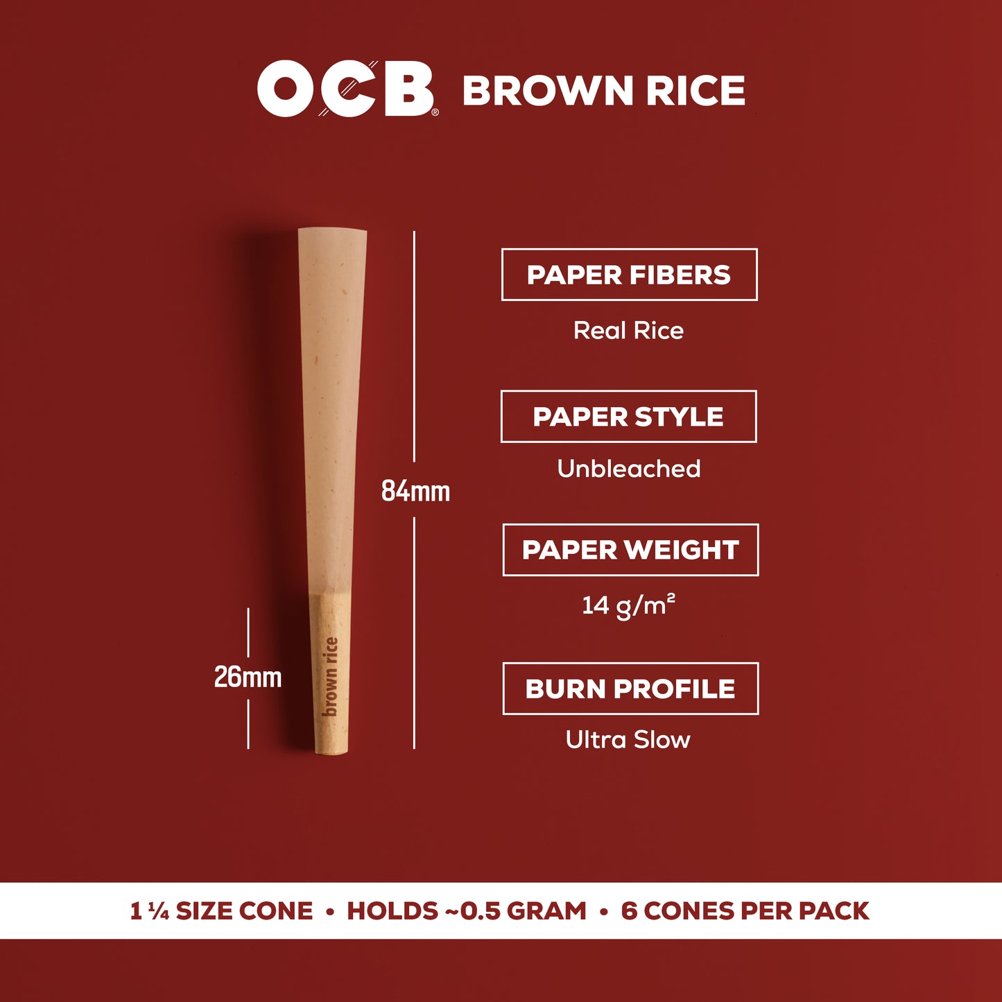 OCB Brown Rice 1 1/4 Cone Specs