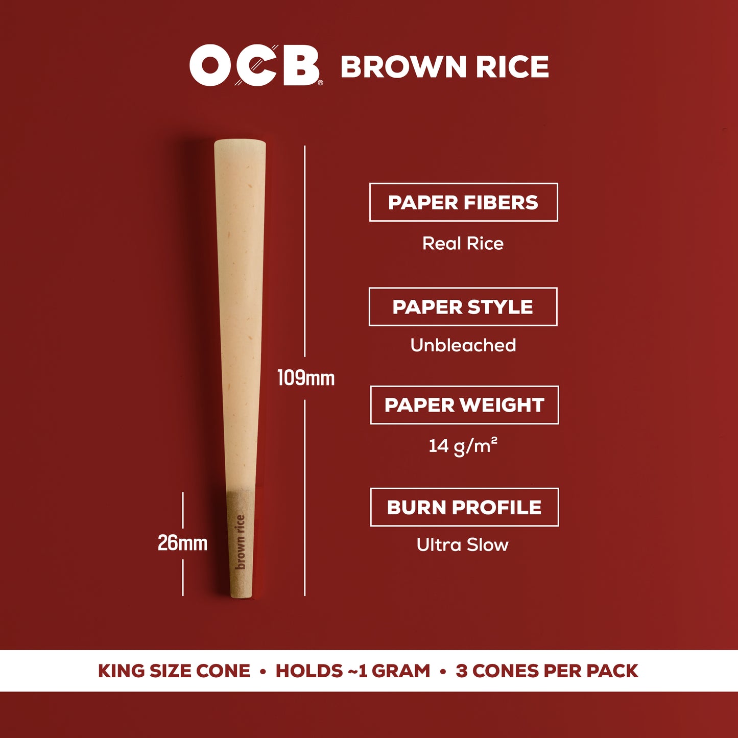 OCB Brown Rice King Cone Specs