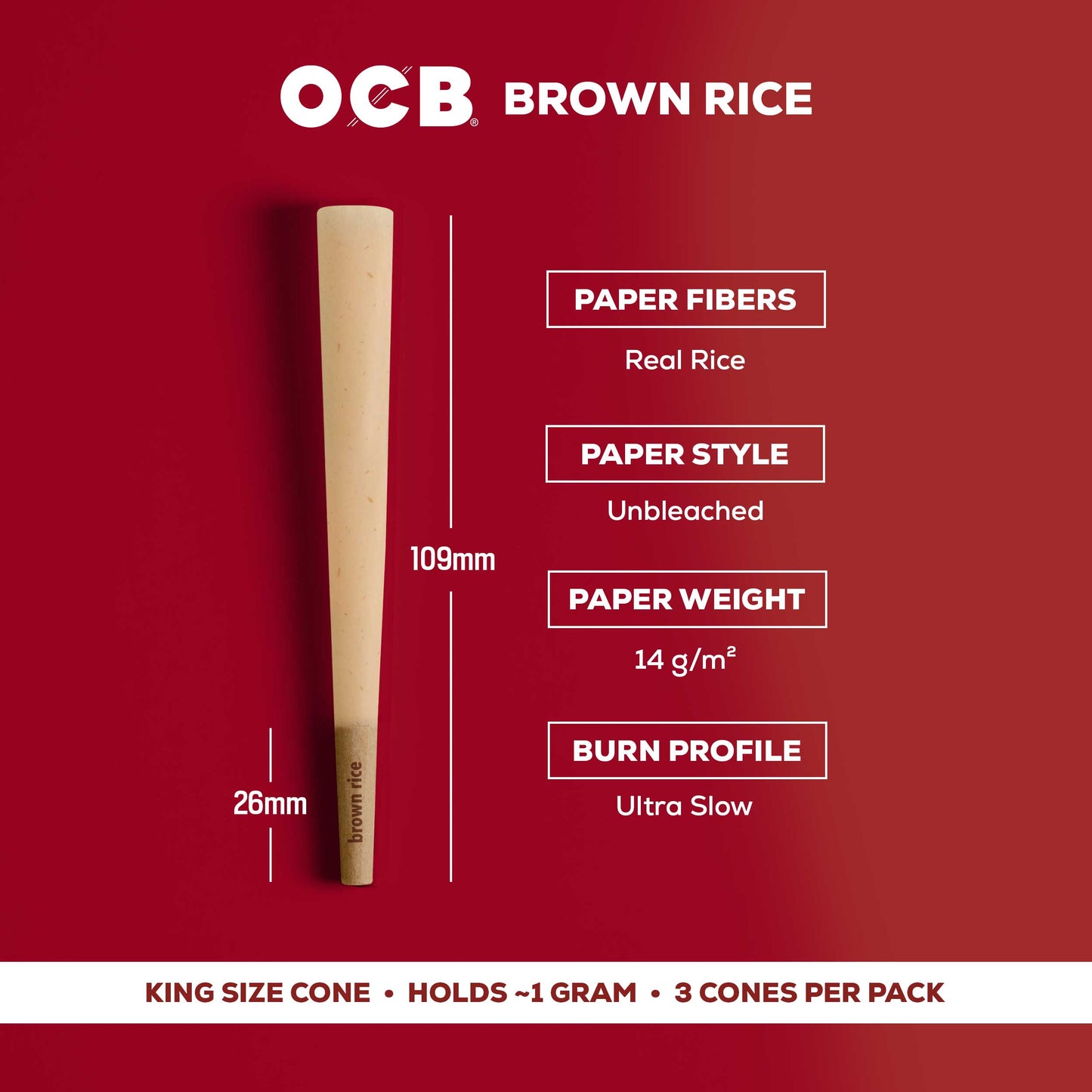 OCB Brown Rice King Cone Specs