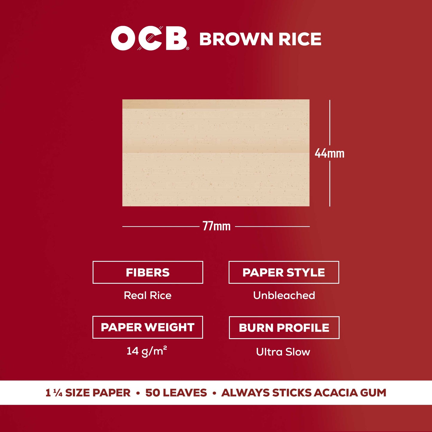 OCB Brown Rice 1 1/4 Rolling Paper Specs