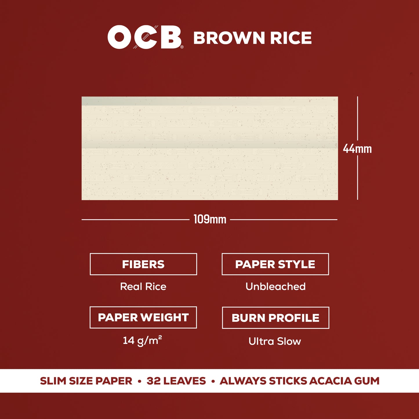 OCB Brown Rice Slim Rolling Paper Specs