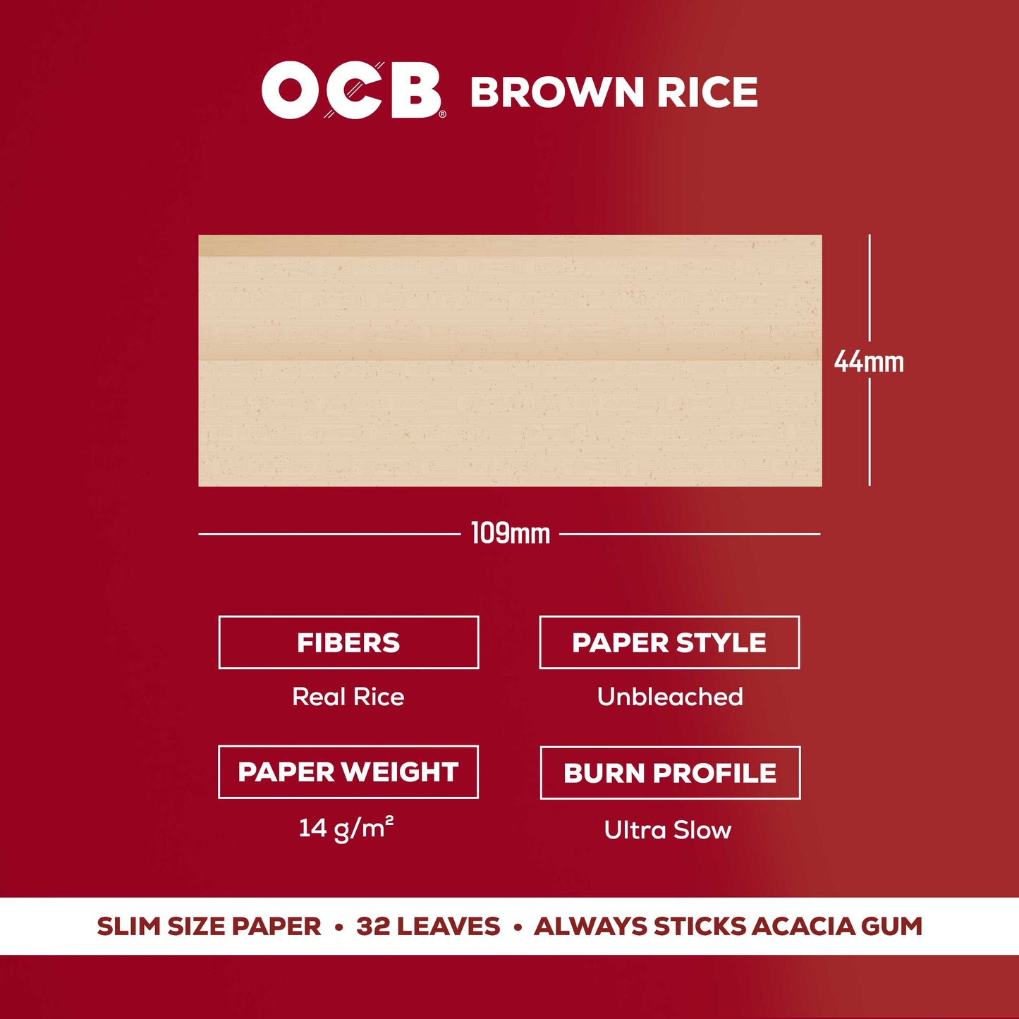 OCB Brown Rice Slim Rolling Paper Specs