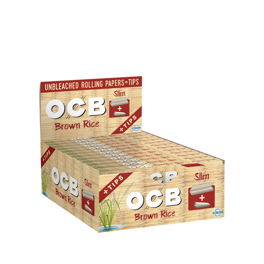OCB Brown Rice Slim + Tips Rolling Paper Unit