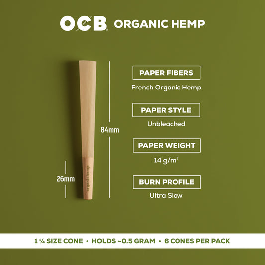 OCB Organic Hemp 1 1/4 Cone Specs