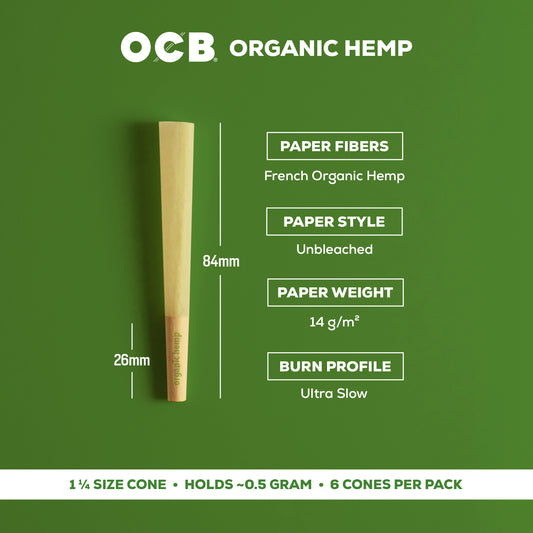 OCB Organic Hemp 1 1/4 Cone Specs