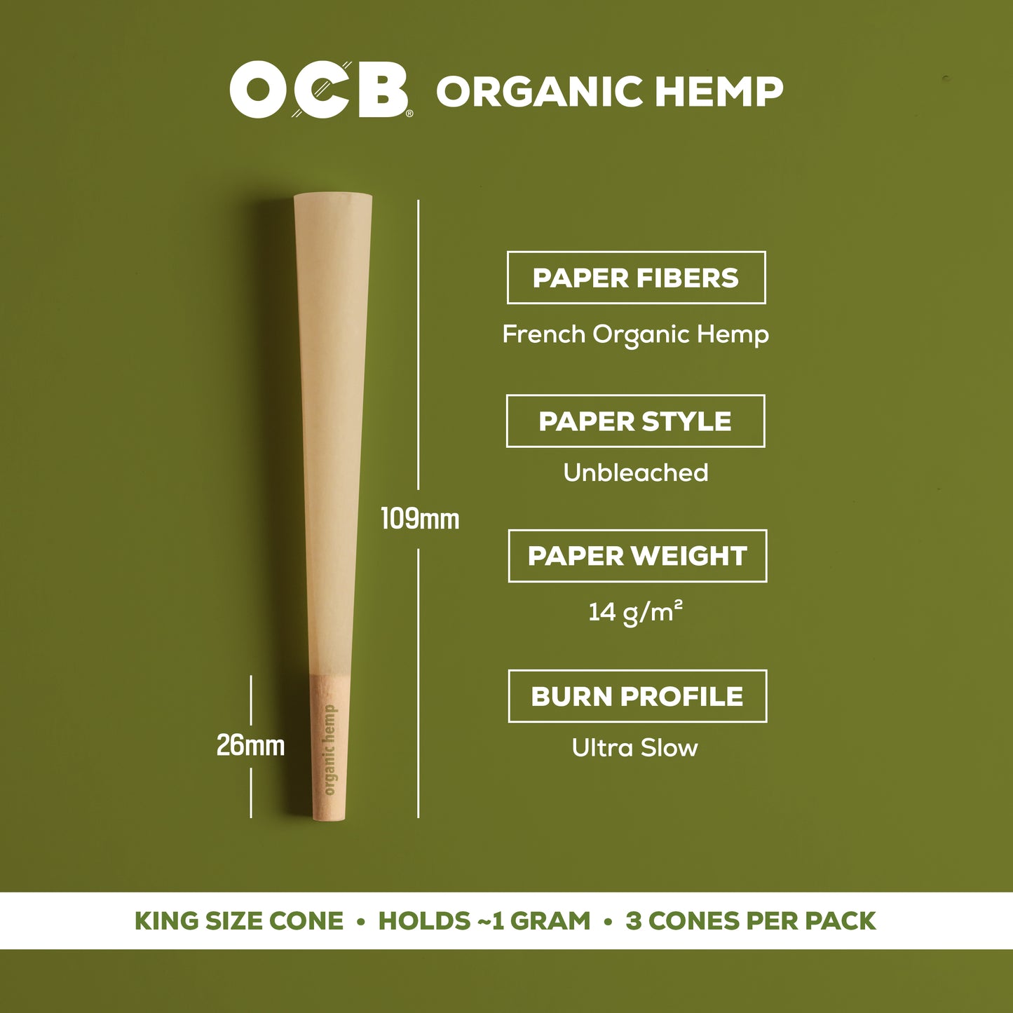OCB Organic Hemp King Cone Specs