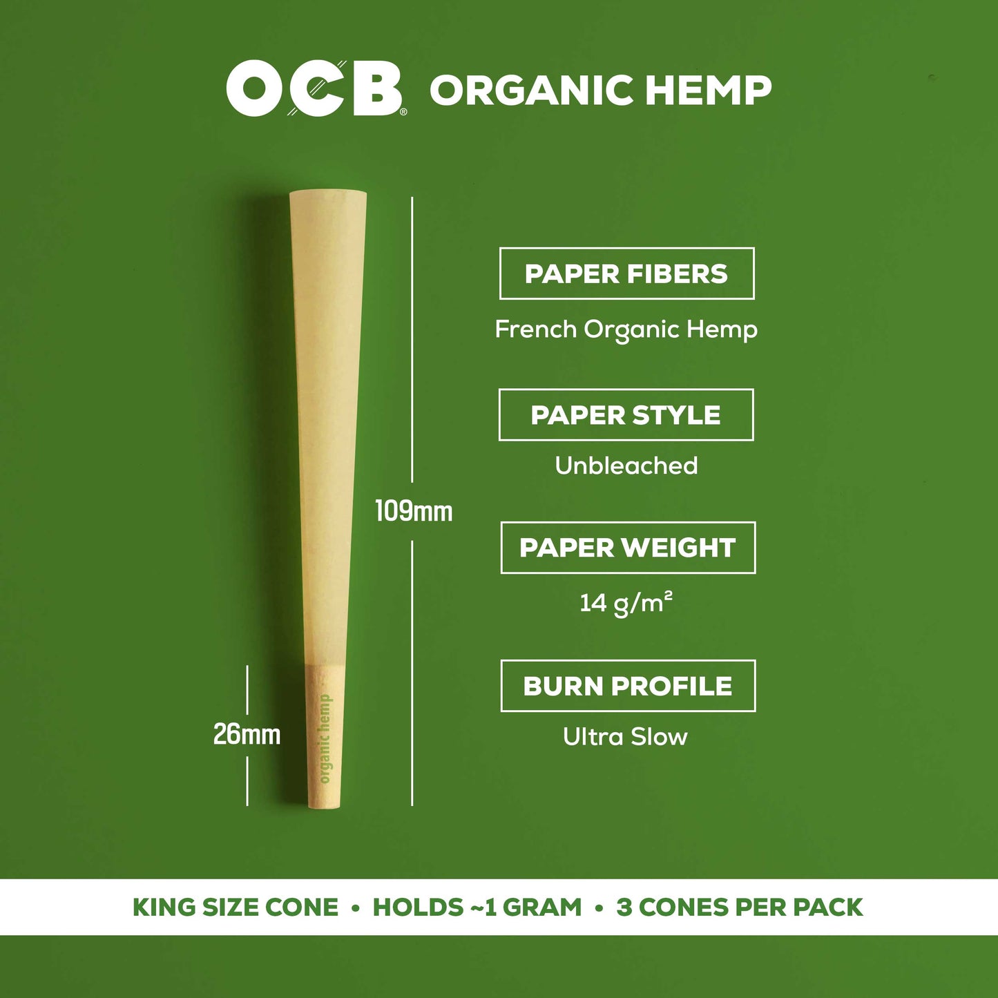 OCB Organic Hemp King Cone Specs