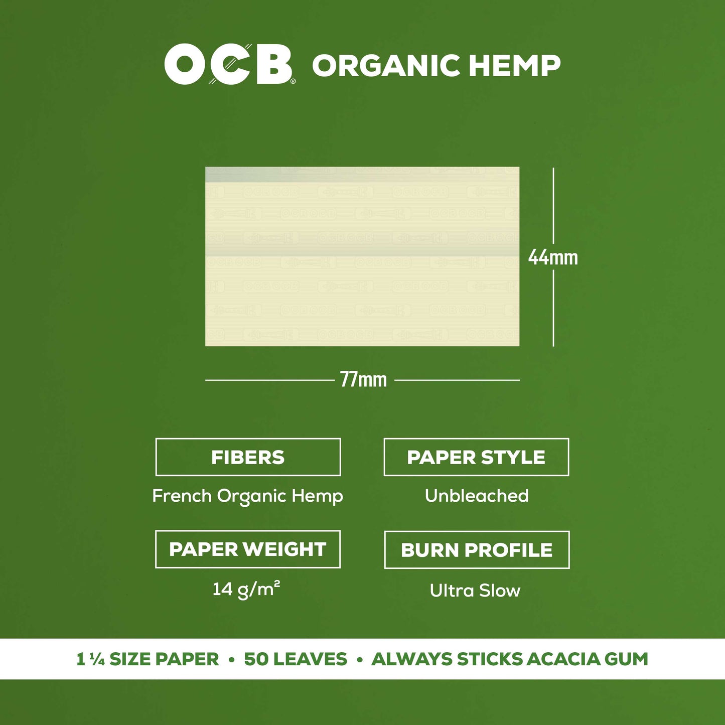 OCB Organic Hemp 1 1/4 Rolling Paper Specs