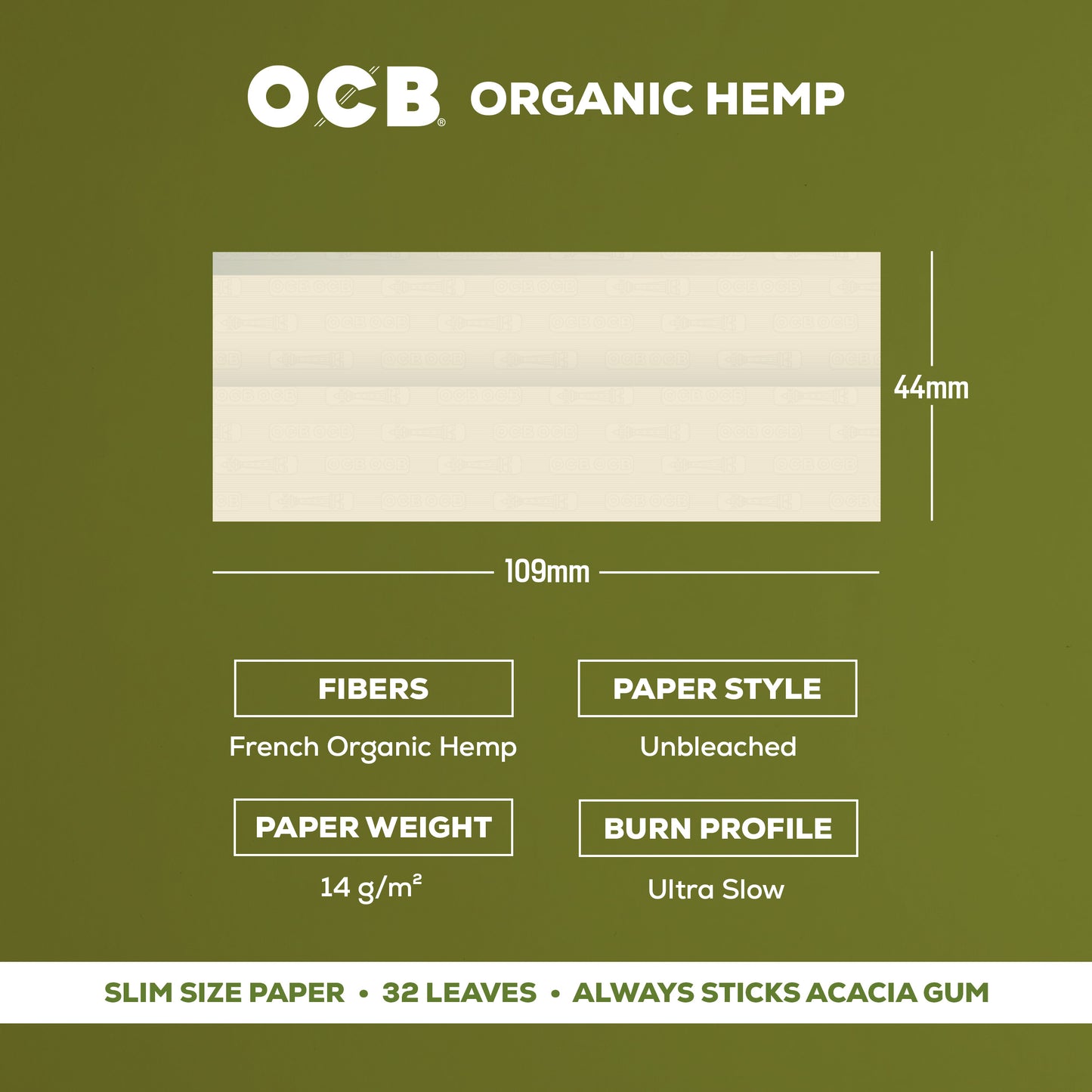 OCB Organic Hemp Slim Rolling Paper Specs