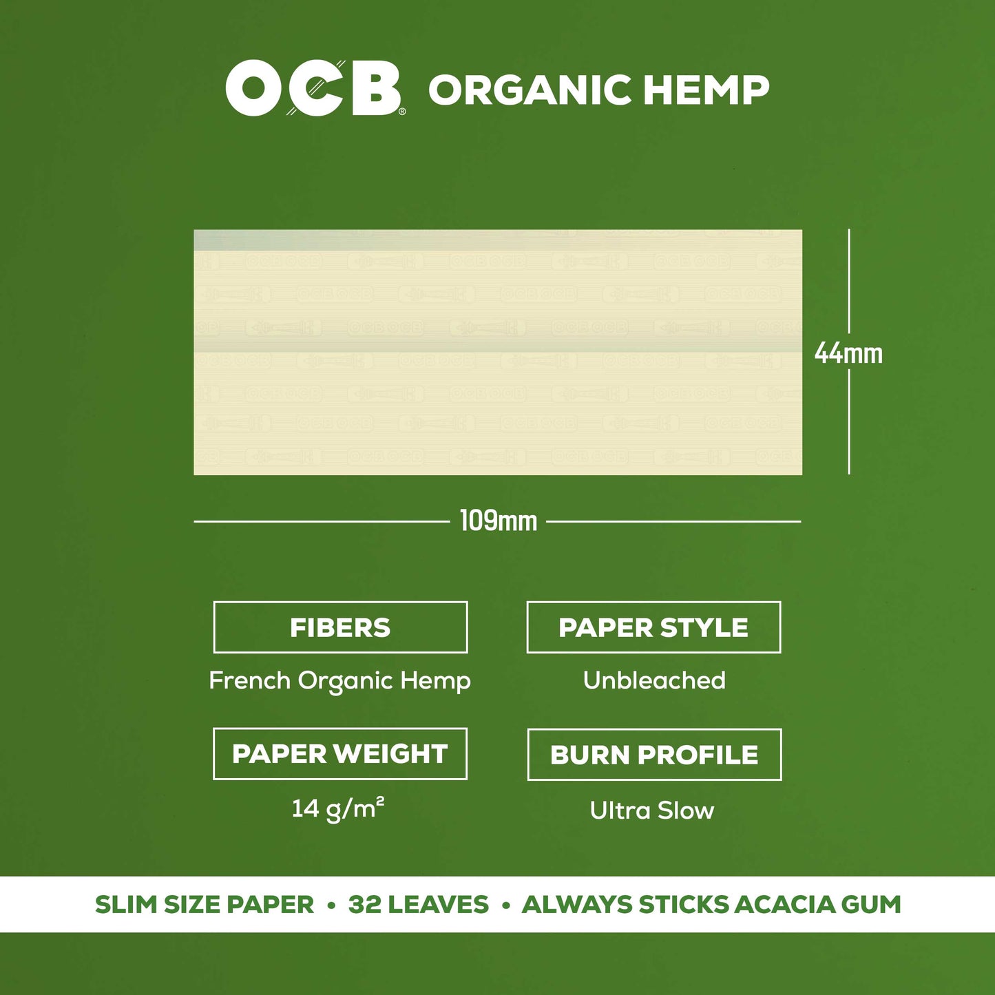 OCB Organic Hemp Slim Rolling Paper Specs