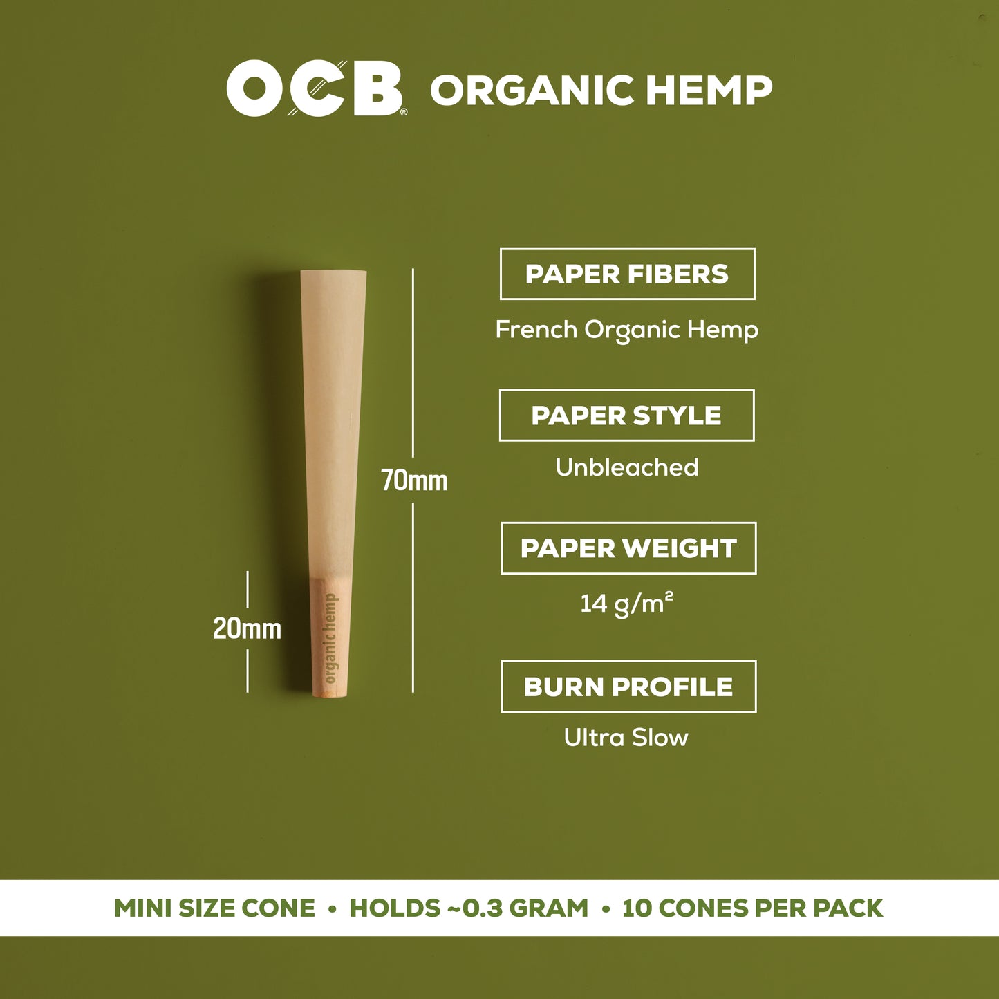 OCB Organic Hemp Mini Cone Specs