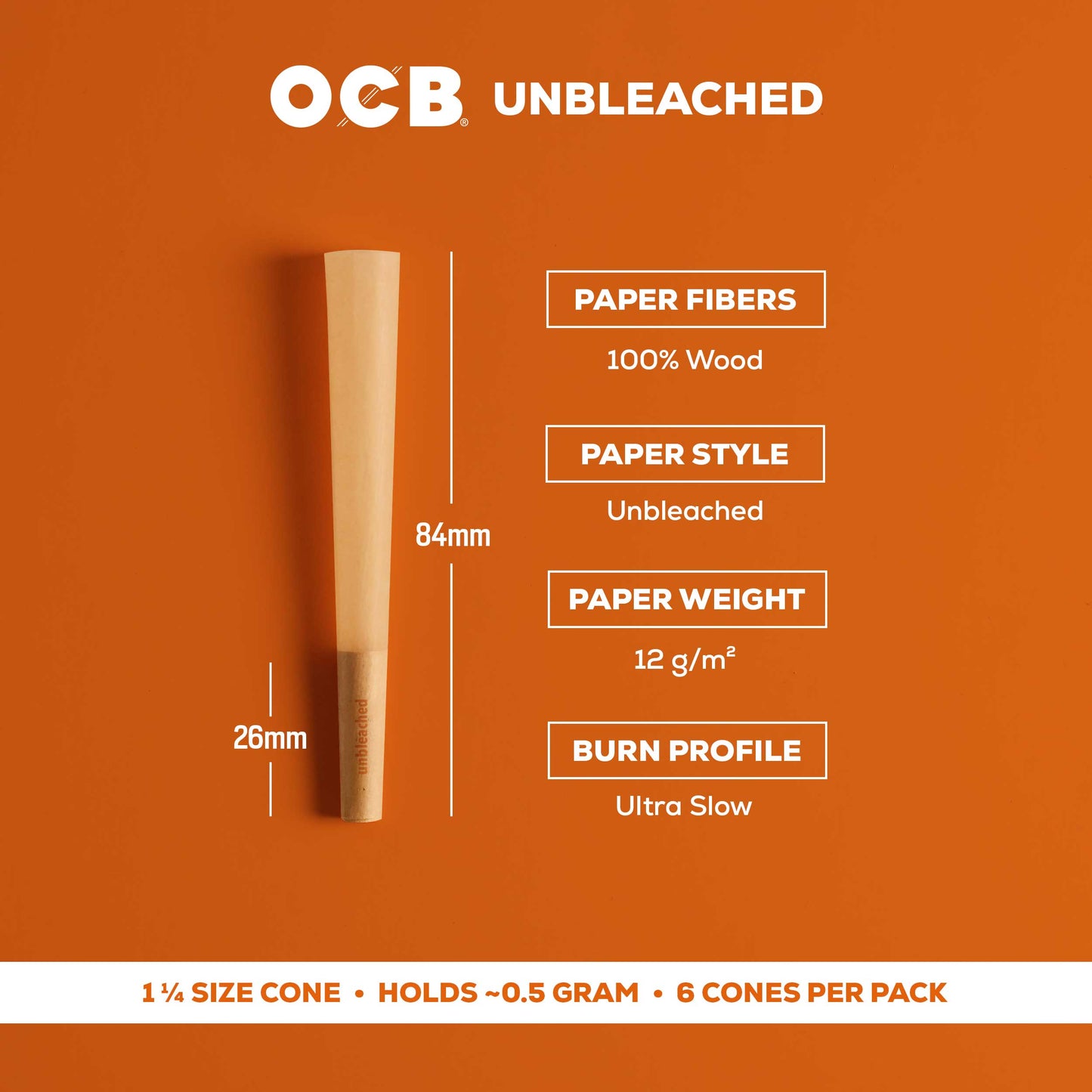 OCB Unbleached 1 1/4 Cone Specs