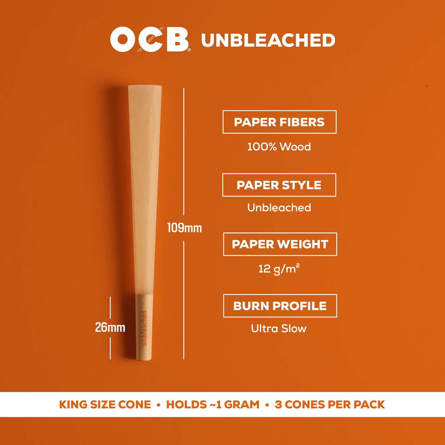 OCB Unbleached King Cone Specs