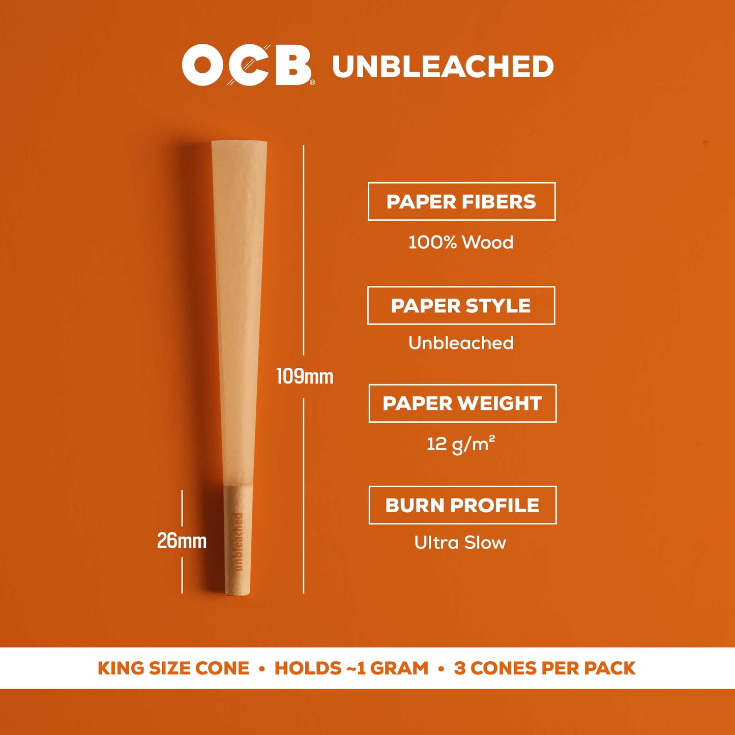 OCB Unbleached King Cone Specs
