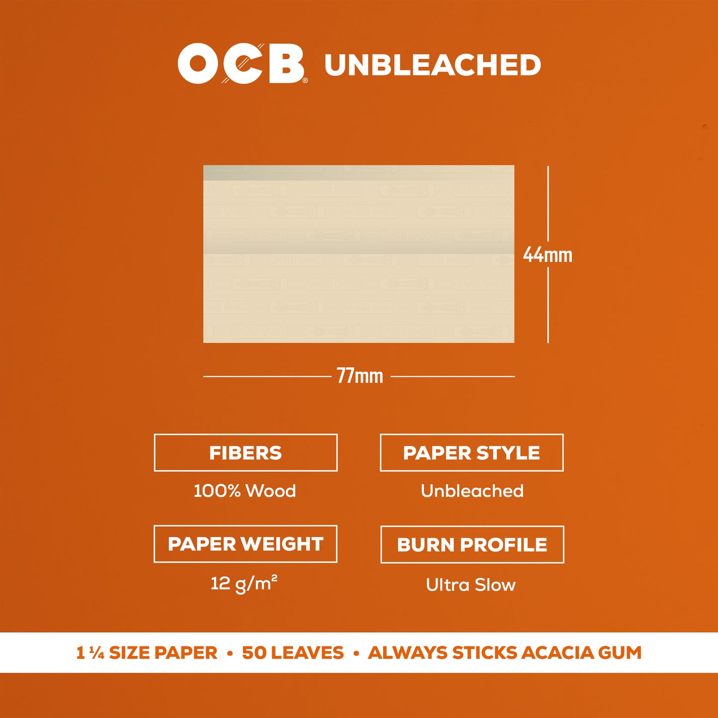 OCB Unbleached 1 1/4 Rolling Paper Specs