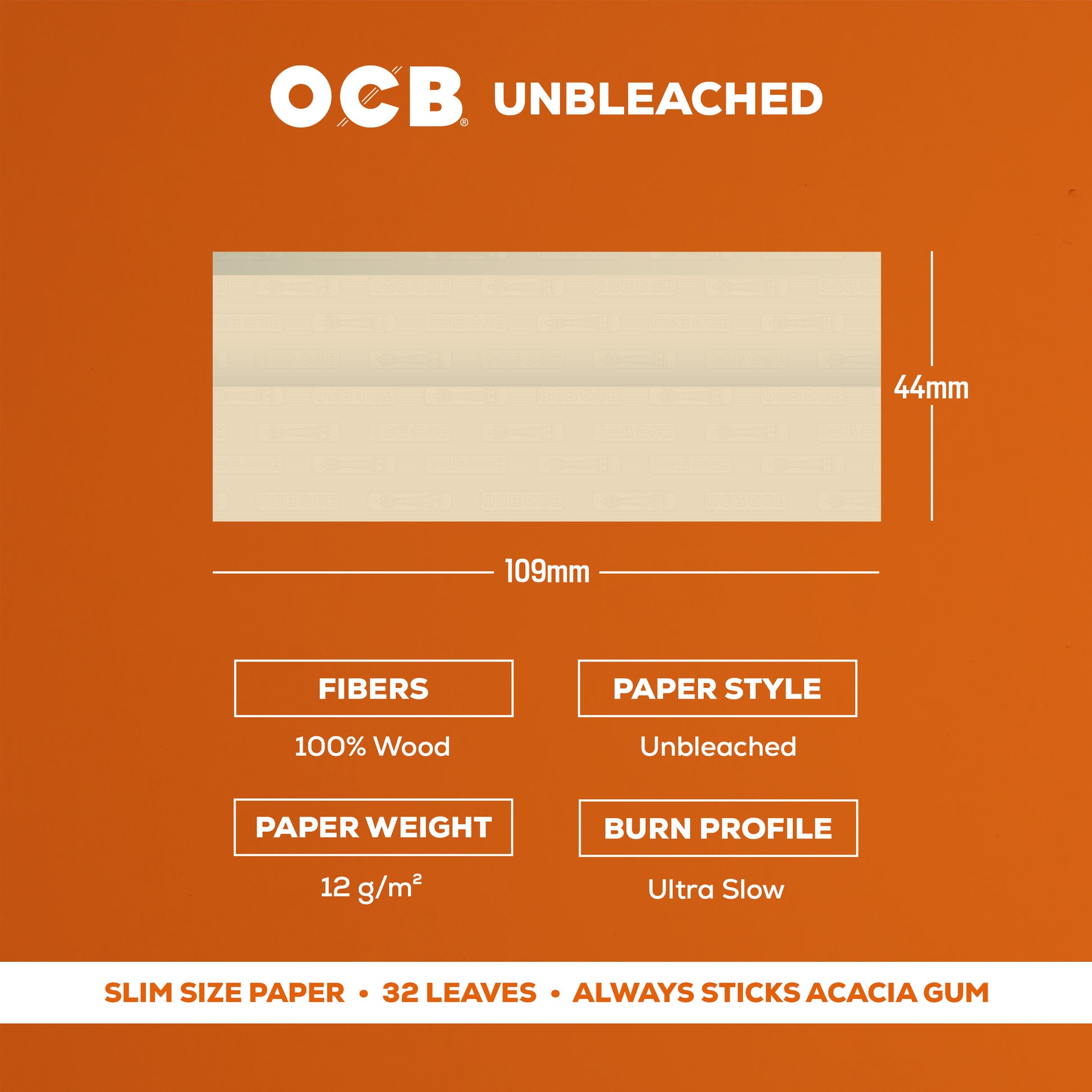 OCB Unbleached Slim Rolling Paper Specs