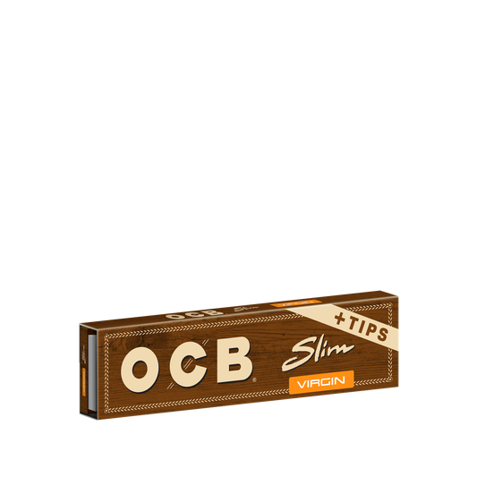 OCB Unbleached Slim + Tips Rolling Paper Booklet