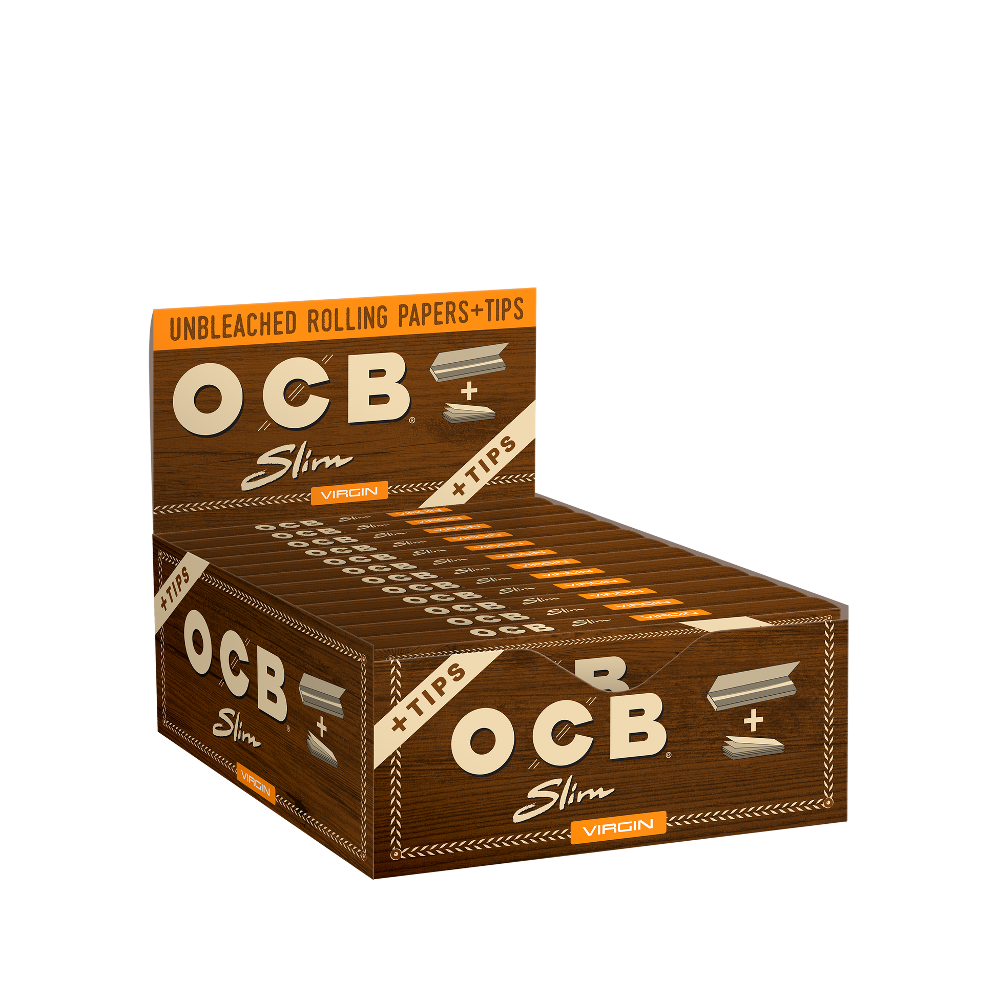 OCB Unbleached Slim + Tips Rolling Paper Unit
