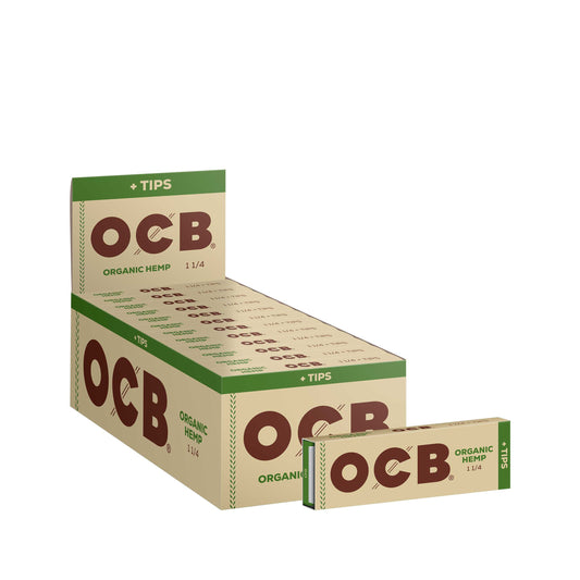OCB Organic Hemp 1 1/4 + Tips Rolling Paper Display