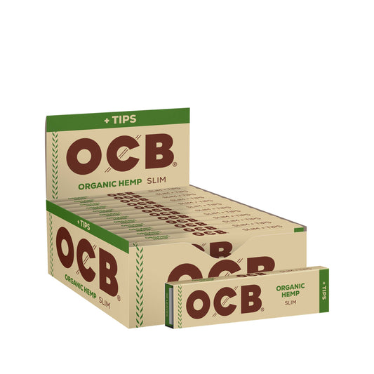 OCB Organic Hemp Slim + Tips Rolling Paper Display