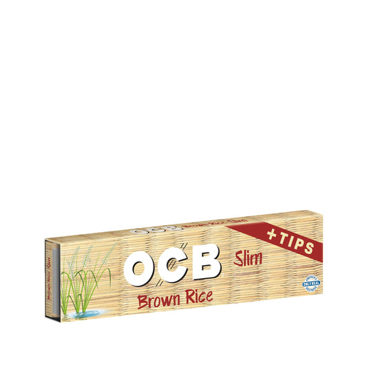 OCB Brown Rice Slim + Tips Rolling Paper Booklet