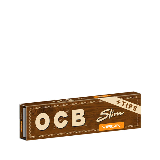 OCB Unbleached Slim + Tips Rolling Paper Booklet