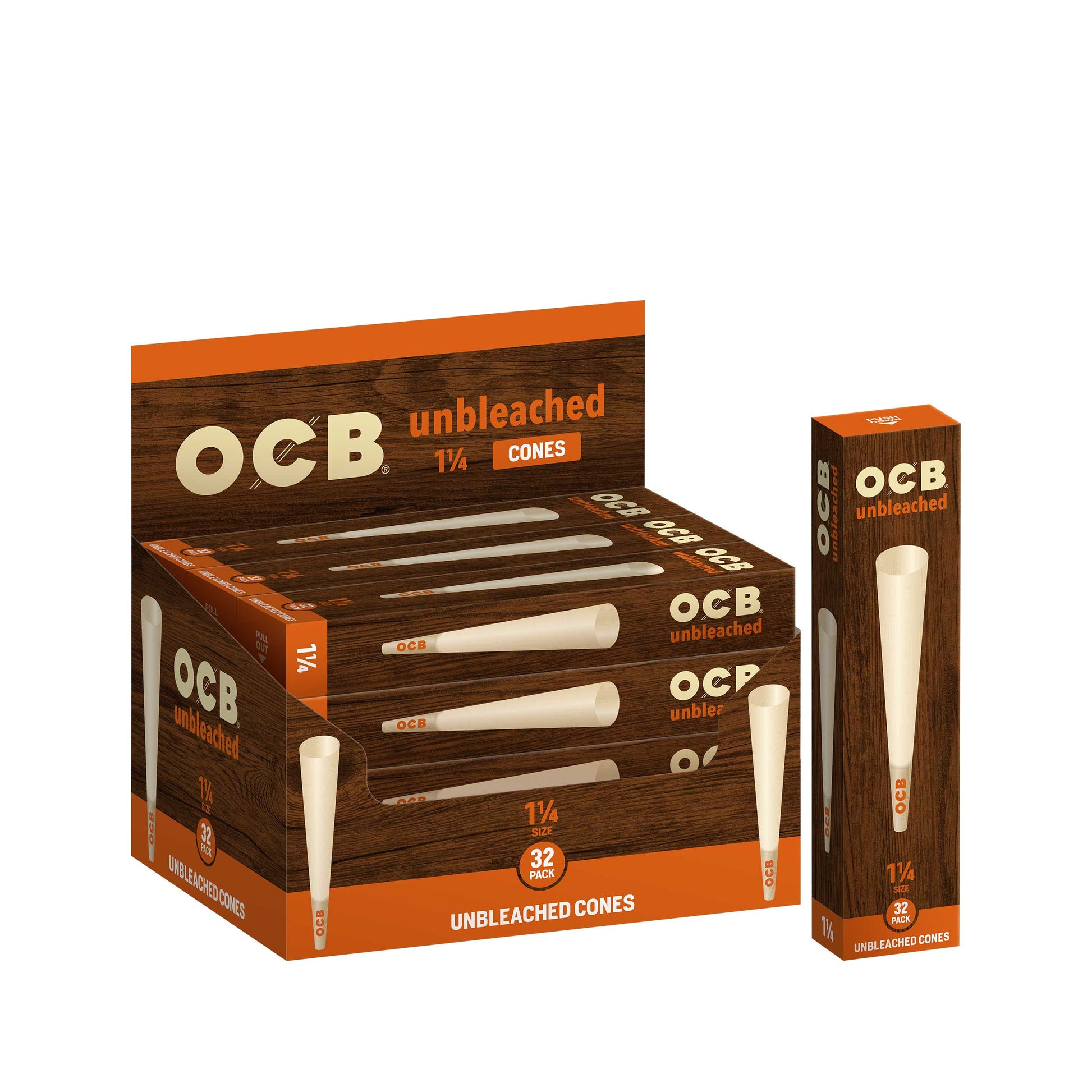 OCB Unbleached 1 1/4 32 Pack Cone Display