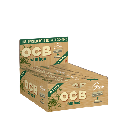 OCB Bamboo Slim + Tips Rolling Paper Unit