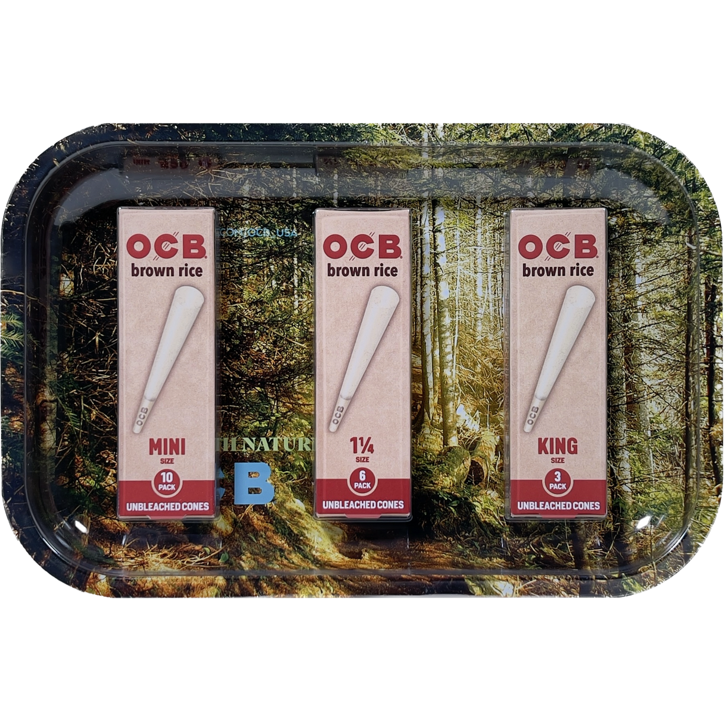 OCB Brown Rice Cone Rolling Tray Bundle Woods