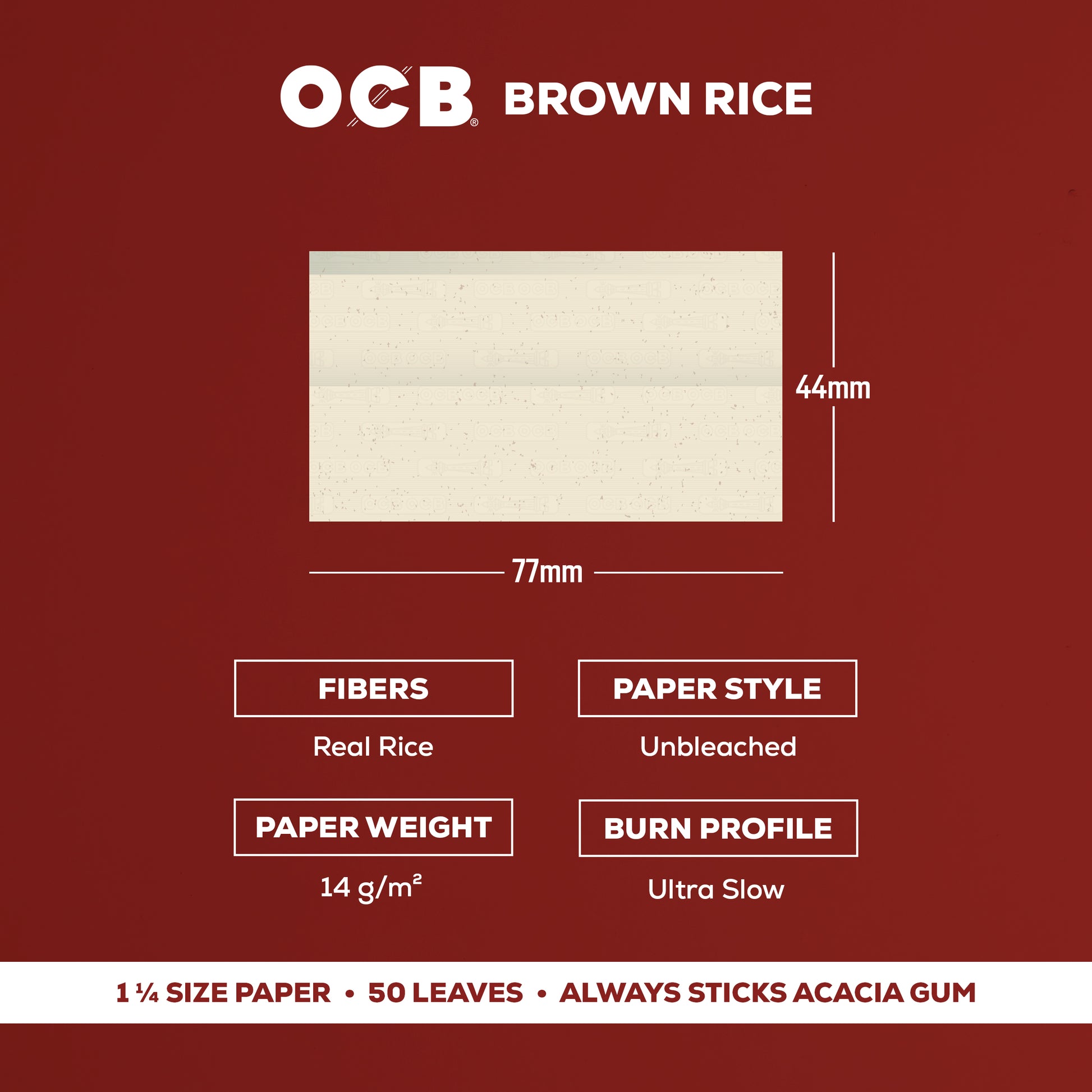 OCB Brown Rice 1 1/4 Rolling Paper Specs