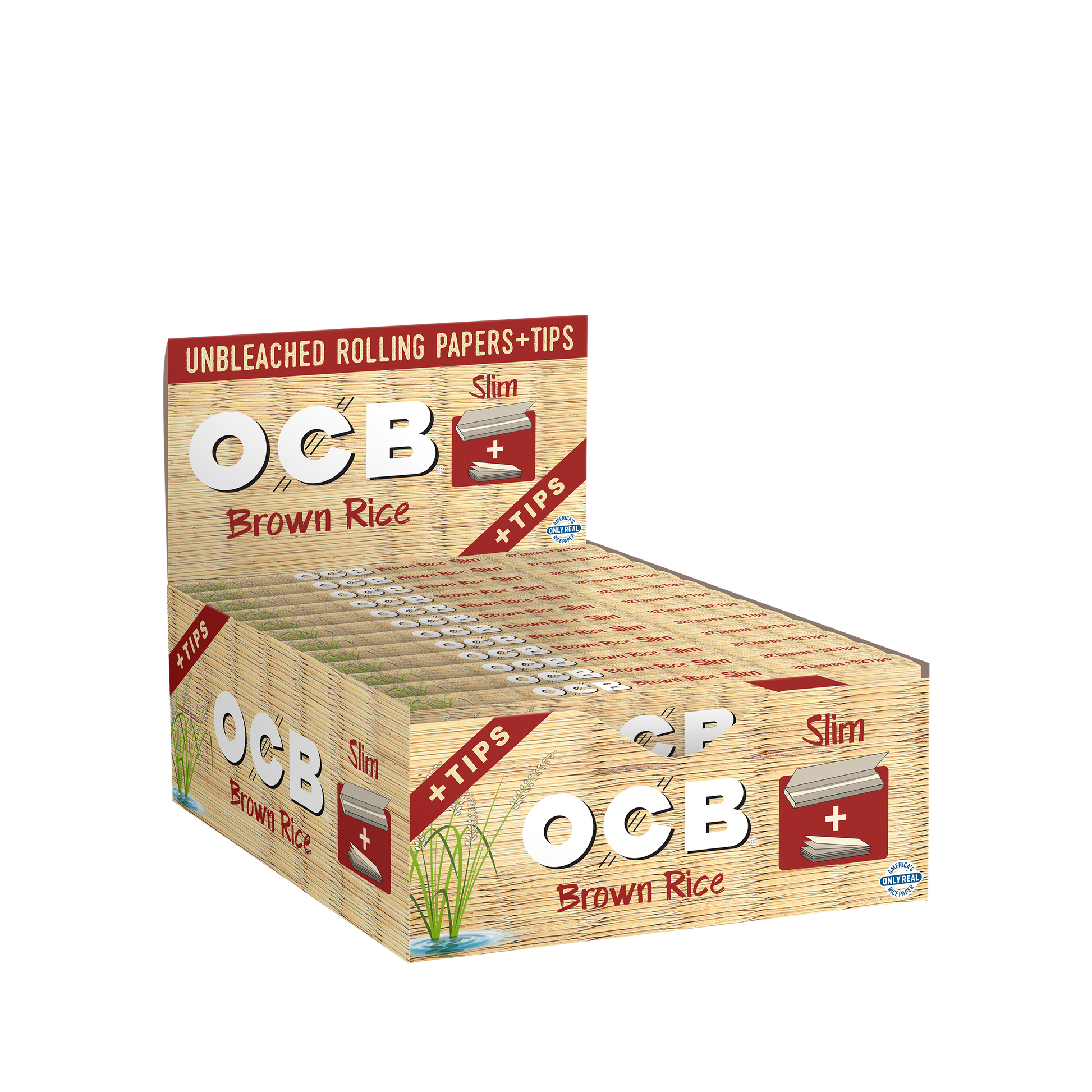 OCB Brown Rice Slim + Tips Rolling Paper Unit