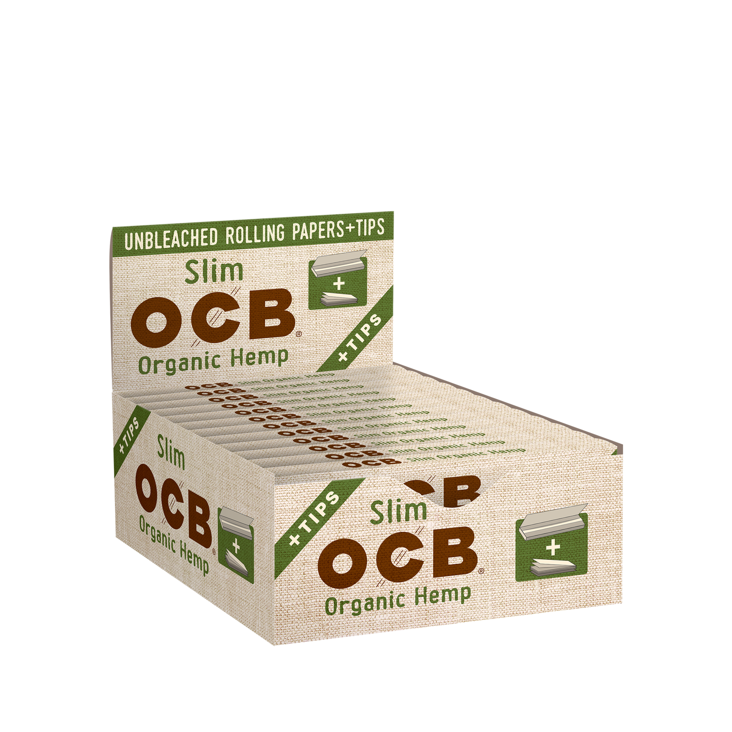 OCB Organic Hemp Slim + Tips Rolling Paper Unit