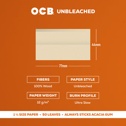 OCB Unbleached 1 1/4 Rolling Paper Specs