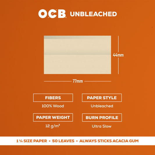 OCB Unbleached 1 1/4 Rolling Paper Specs