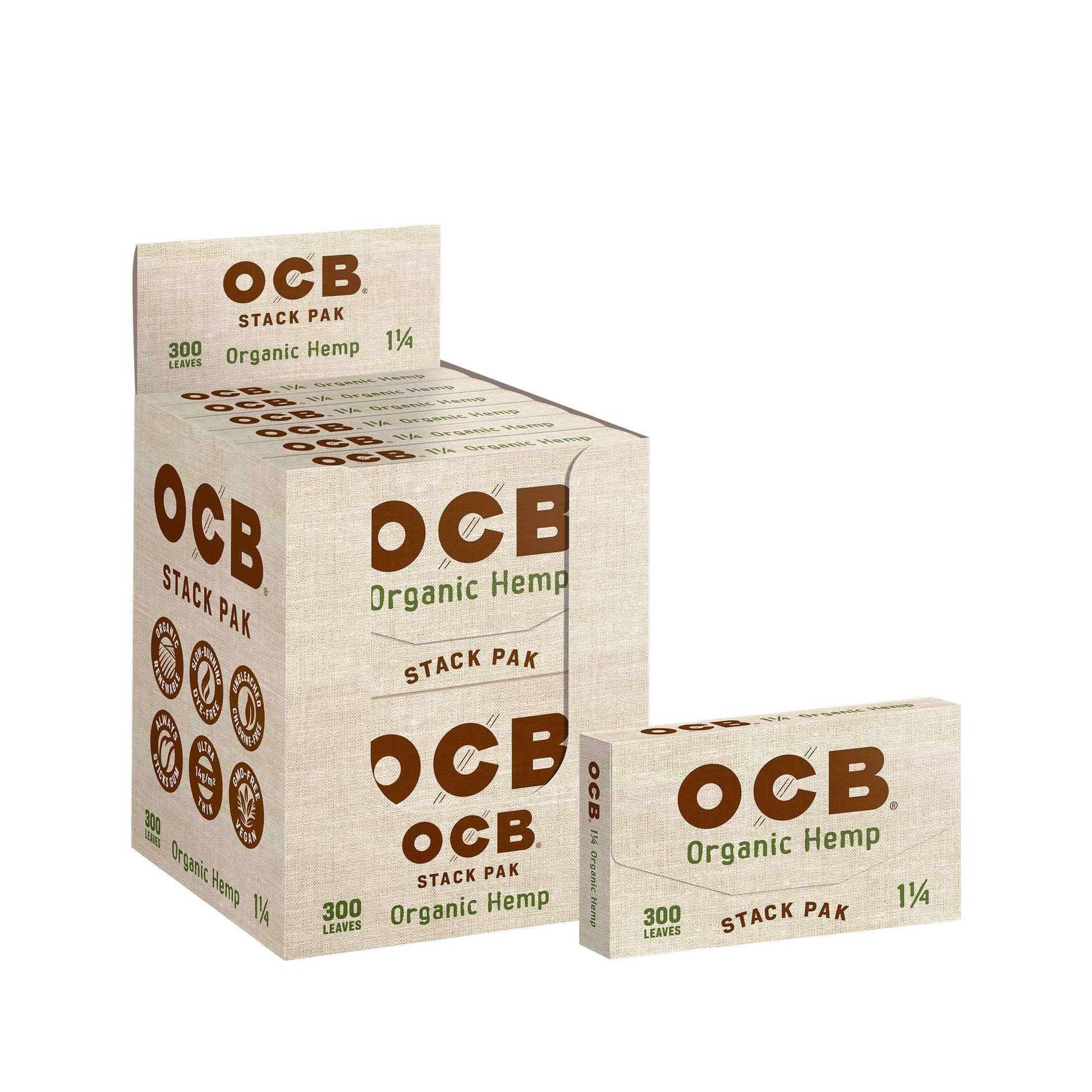 OCB Organic Hemp 1 1/4 Stack Pak Rolling Paper Display