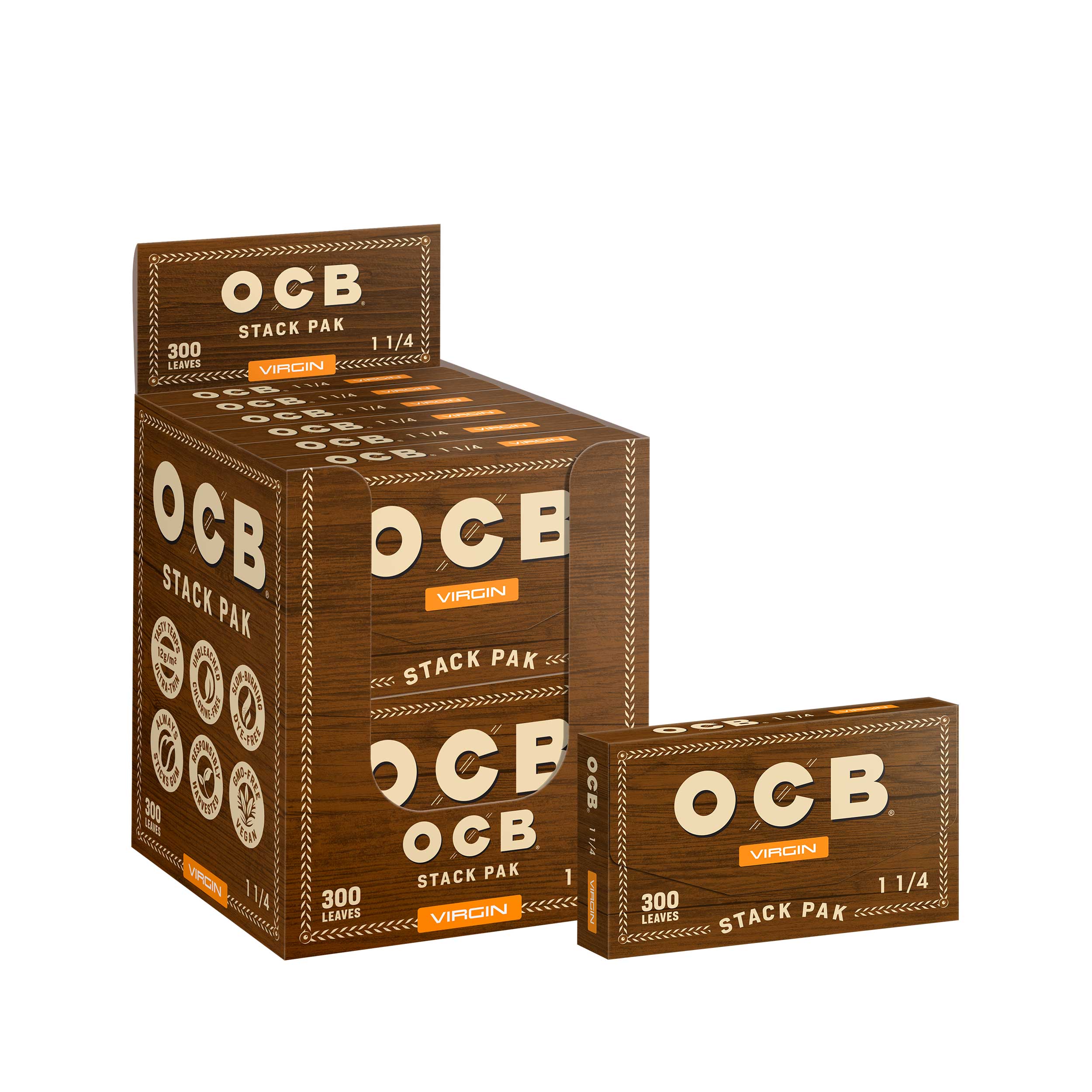 Stack Pak Unbleached 1¼ Rolling Papers Stack Pak, Display – OCB USA Rolling Paper ...