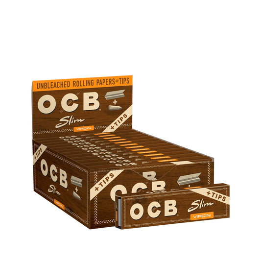 OCB Unbleached Slim + Tips Rolling Paper Display