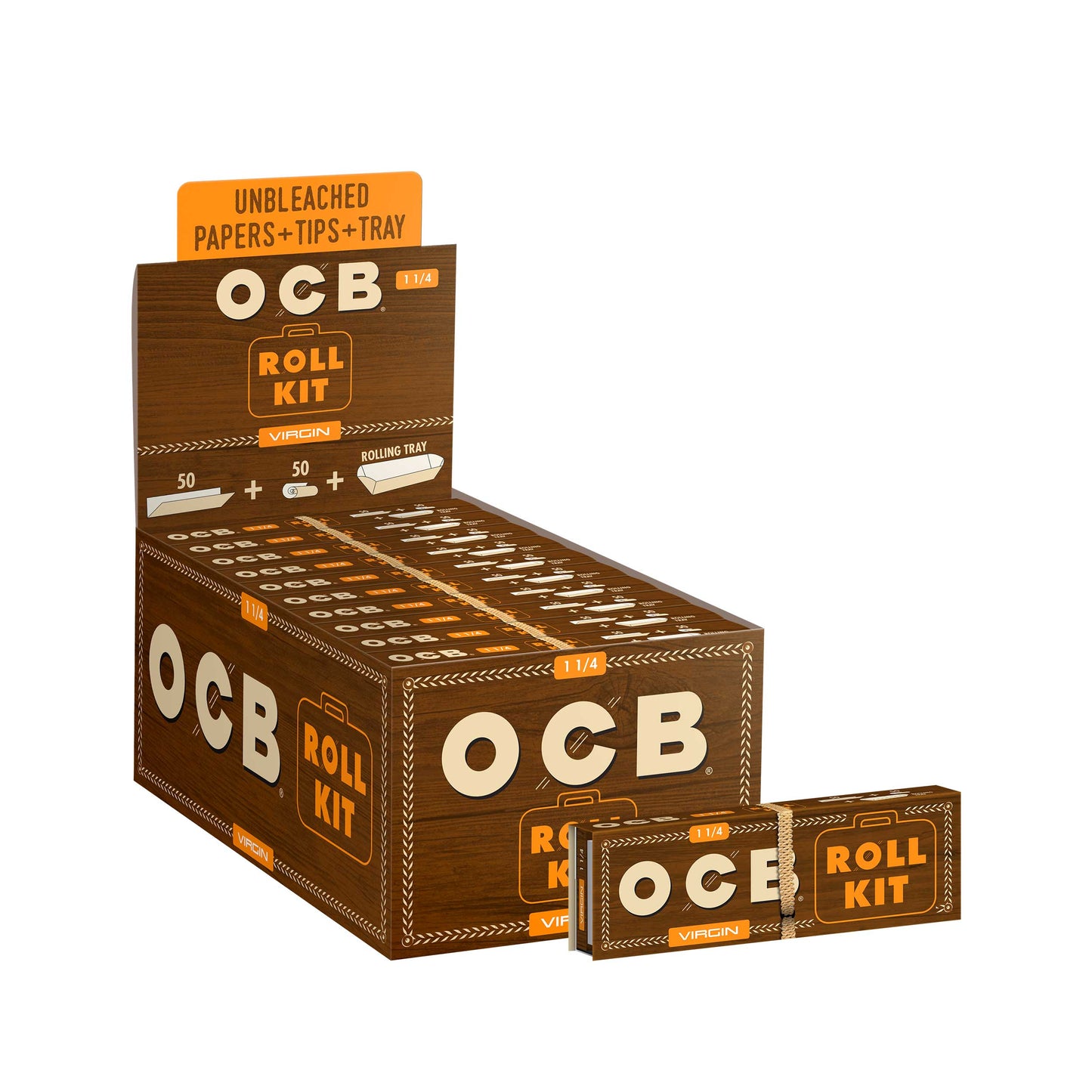OCB Unbleached 1 1/4 Roll Kit Rolling Paper Display